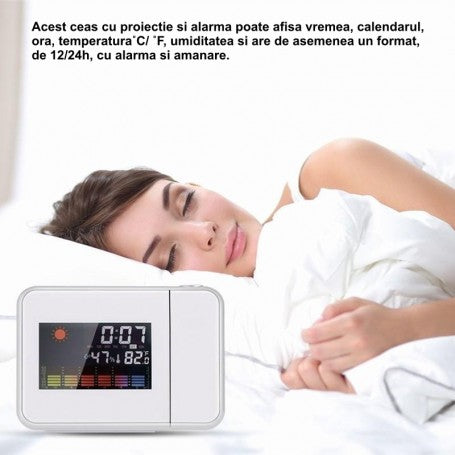 Ceas cu Proiectie si Display LCD, Alb
