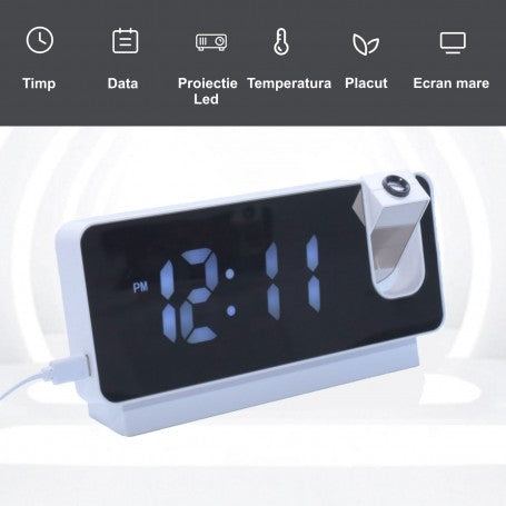 Ceas cu Proiectie si Display LED Alb