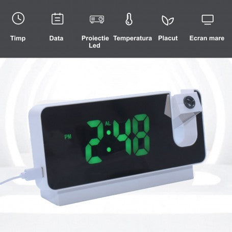 Ceas cu Proiectie si Display LED Verde