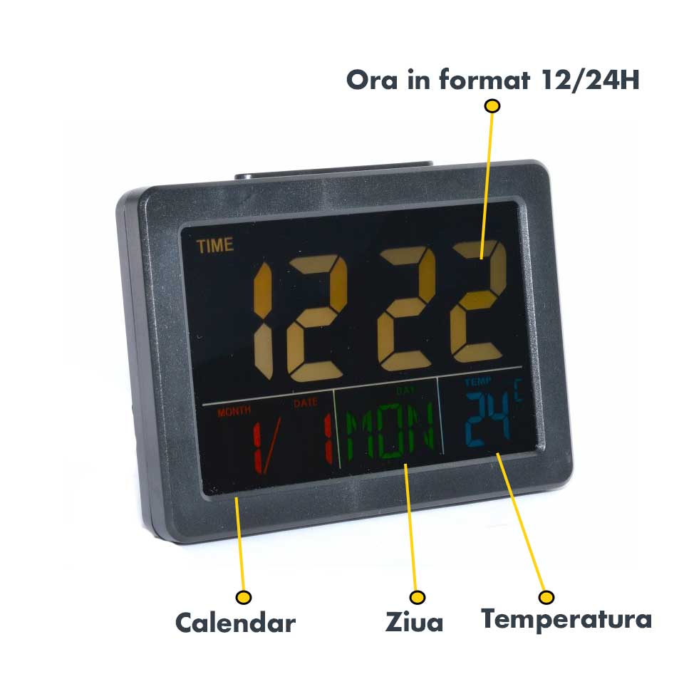 Ceas Electronic LCD, Alarma, Negru
