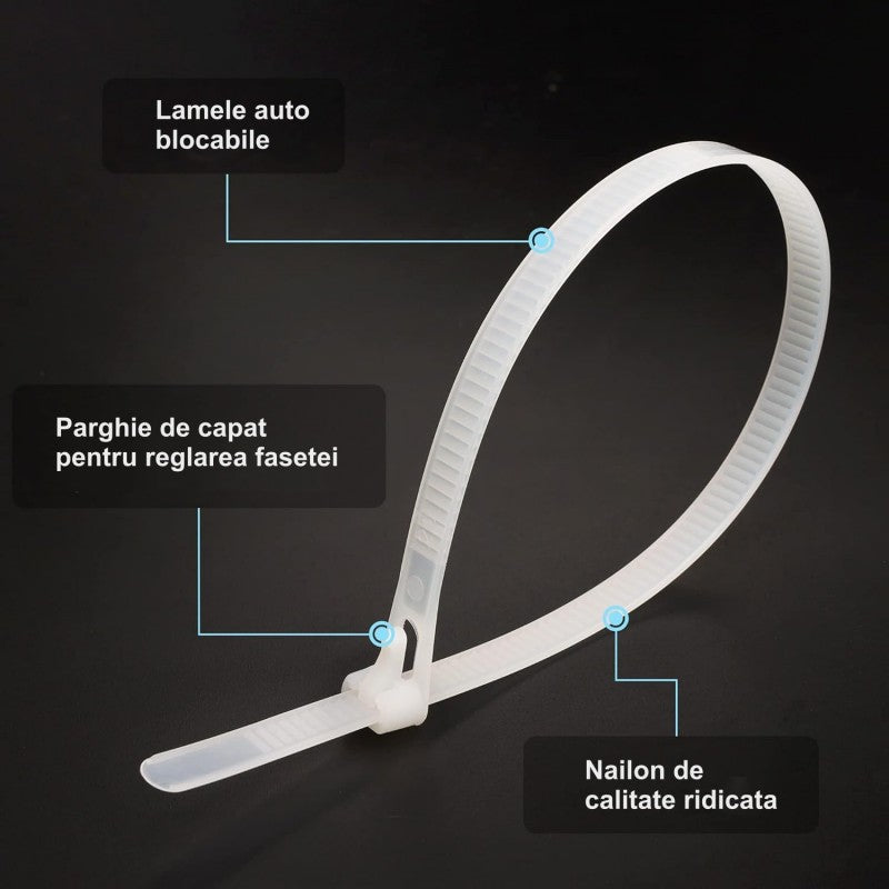 Colier de Plastic Reutilizabil 5x200mm Alb - 100Buc/Set