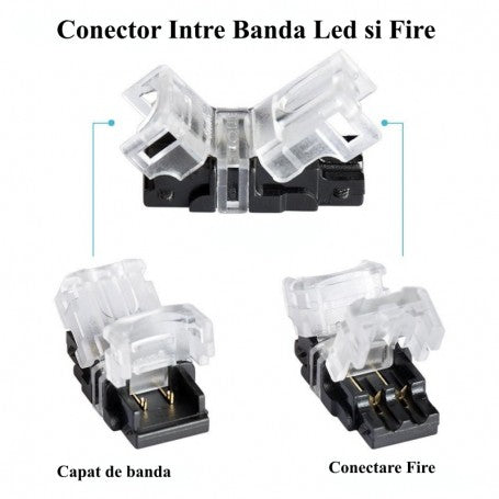 Conector Banda Led 8mm, 2 Pini, 2 Fire