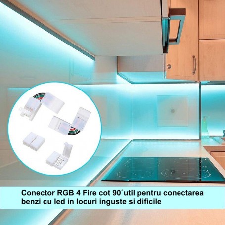 Conector Cot 90˚ Banda Led RGB, 4 Fire
