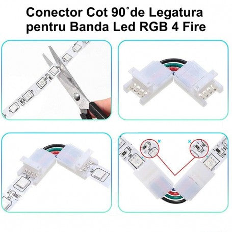 Conector Cot 90˚ Banda Led RGB, 4 Fire