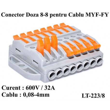 Conector Doza Pentru Cablu 8-8 LT-223/8, ElectroAZ