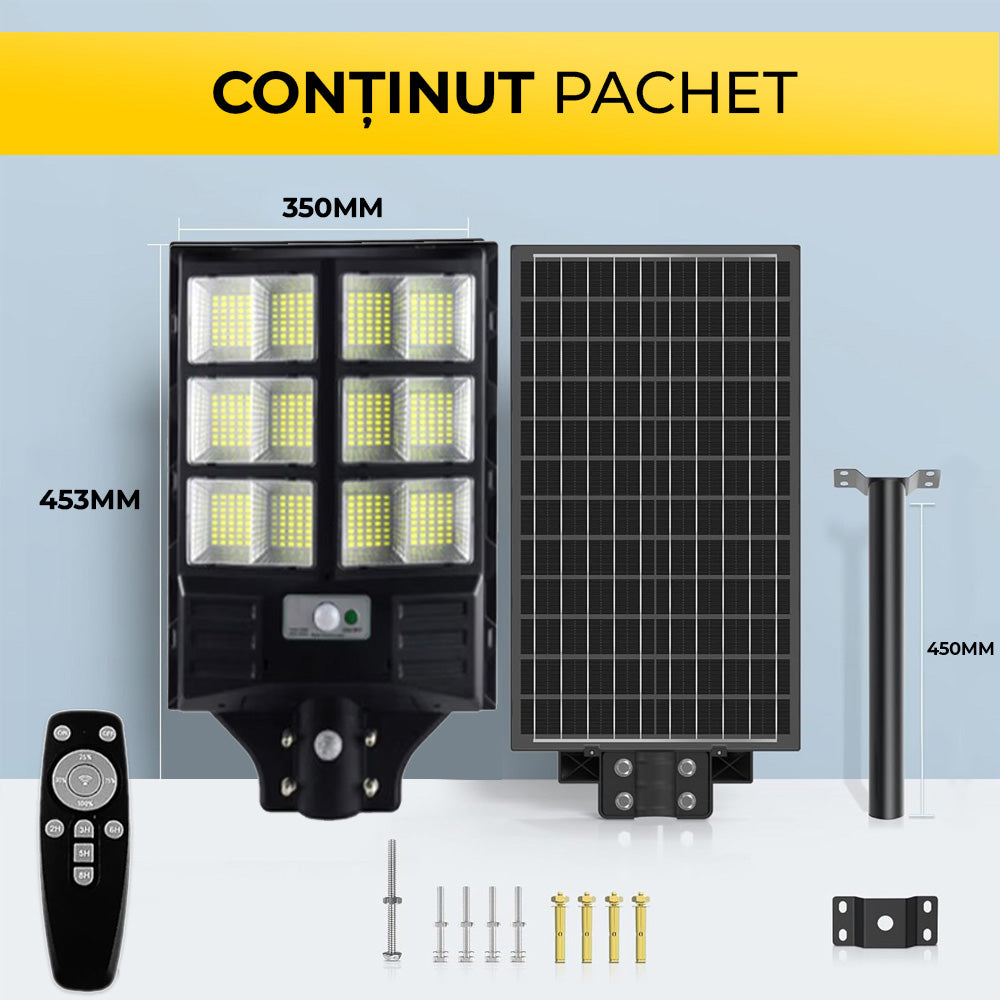 Lampa Solară 600W cu Panou Solar Monocristalin, 480 LED-uri, Bară + Telecomandă, ClassLights