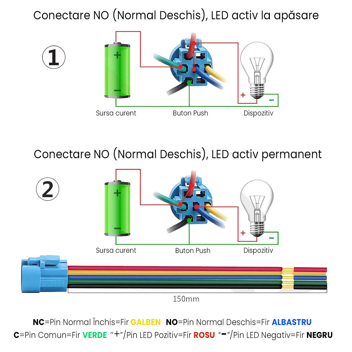 Buton Push 16mm cu Retinere, 12-24V, Led Albastru, ElectroAZ