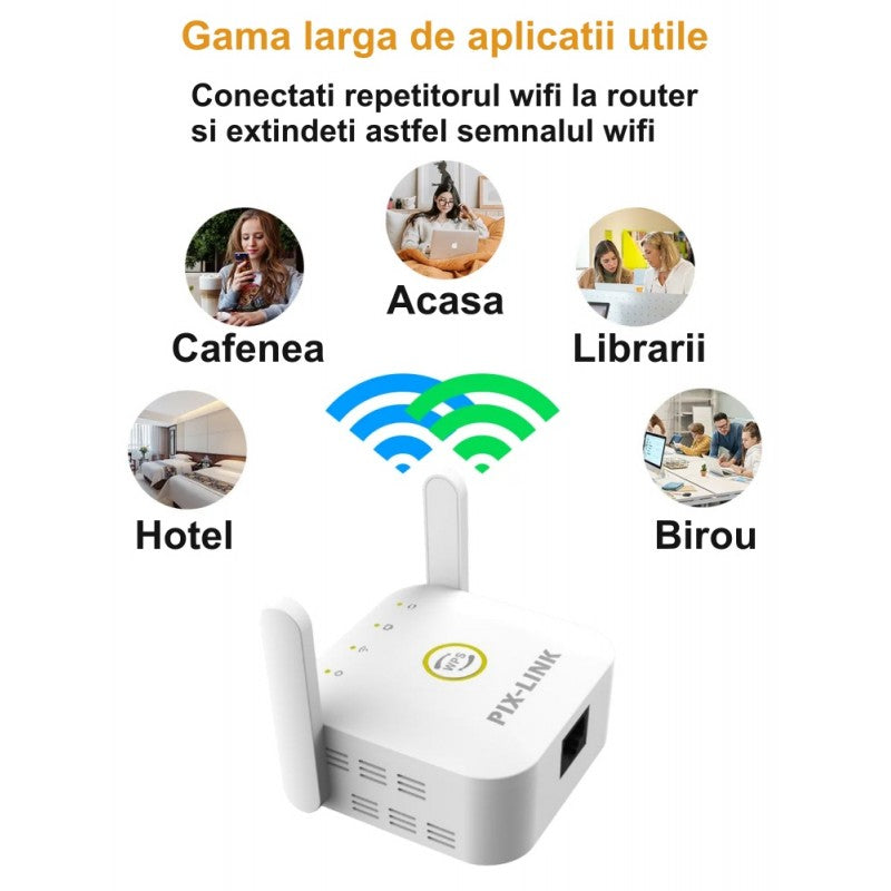 Extender Wireless N 2 Antene 300Mbps, Pix-Link WPS