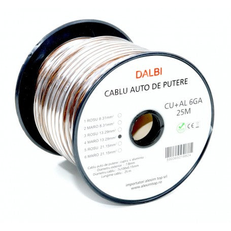 Cablu Auto de Putere Rosu CU+AL 6GA 7,8mm, 25m/Rola