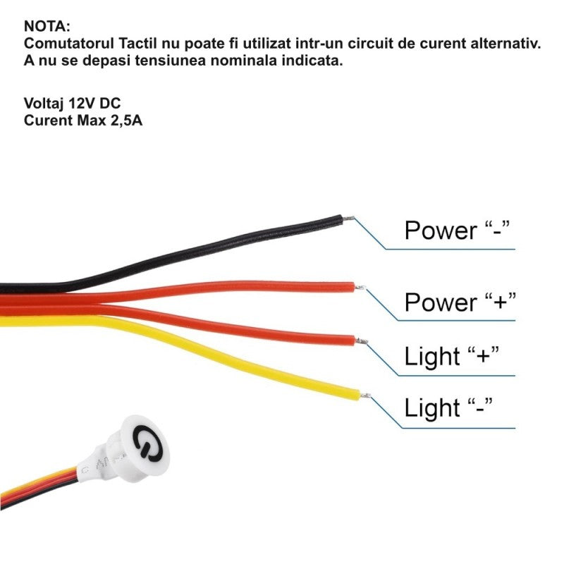 Intrerupator Touch Senzor 13mm Dimabil 12V-2,5A / HST06 - ALB