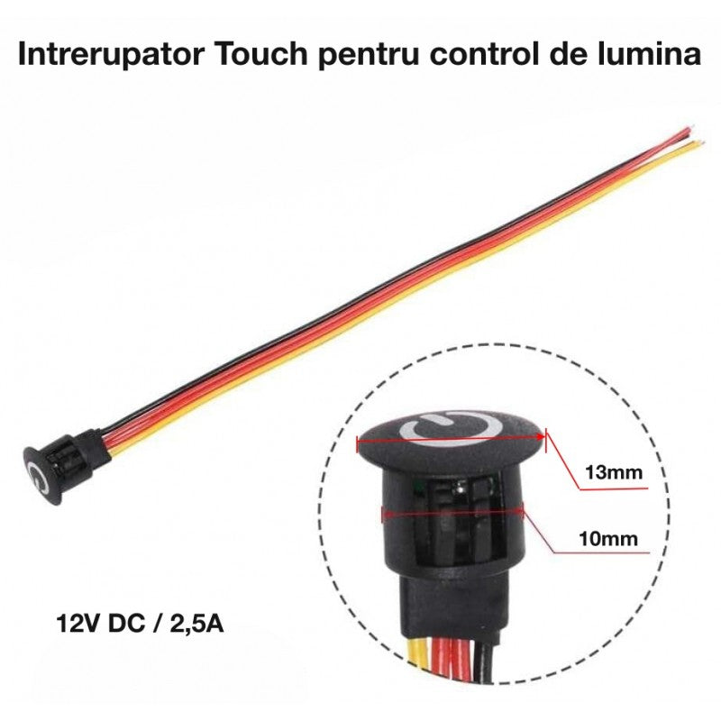 Intrerupator cu Touch, Senzor 13mm, Dimabil 12V-2,5A / HST06 - NEGRU