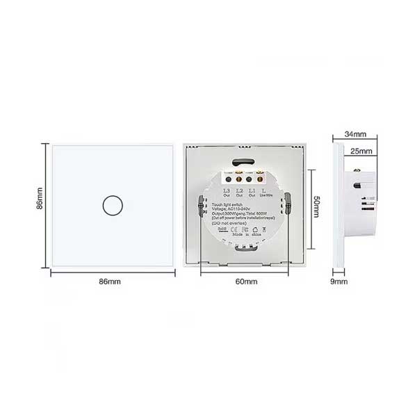 Intrerupator triplu touch Alb Classlights , Sticla Securizata, LED