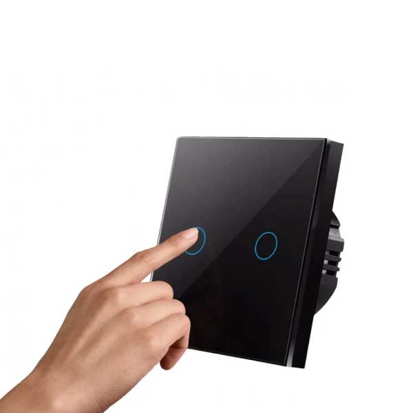 Intrerupator dublu touch Negru Classlights , Sticla Securizata, LED