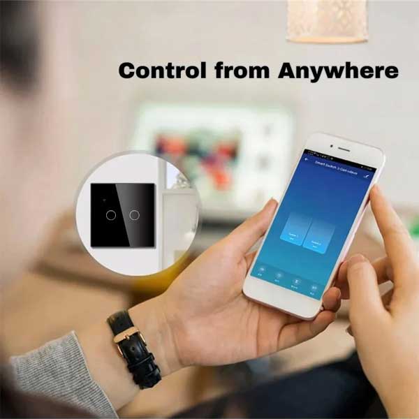 Intrerupator smart dublu touch Negru, WiFi, Sticla securizata, Classlights, 10A, Control vocal, Smart Life / Tuya, LED