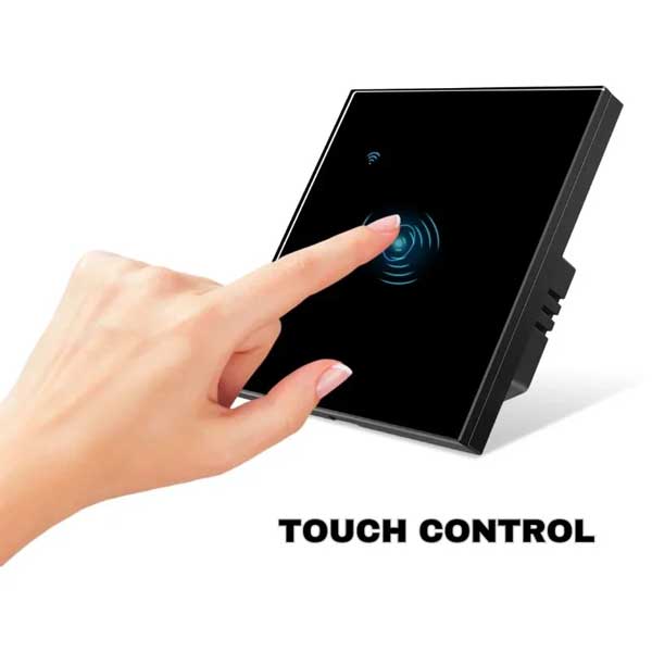 Intrerupator smart touch negru, WiFi, Sticla securizata, Classlights, 10A, Control vocal, Smart Life / Tuya, LED