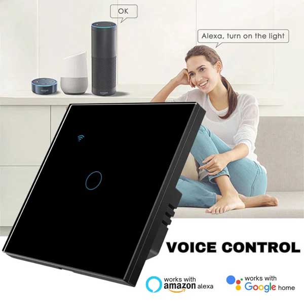 Intrerupator smart touch negru, WiFi, Sticla securizata, Classlights, 10A, Control vocal, Smart Life / Tuya, LED
