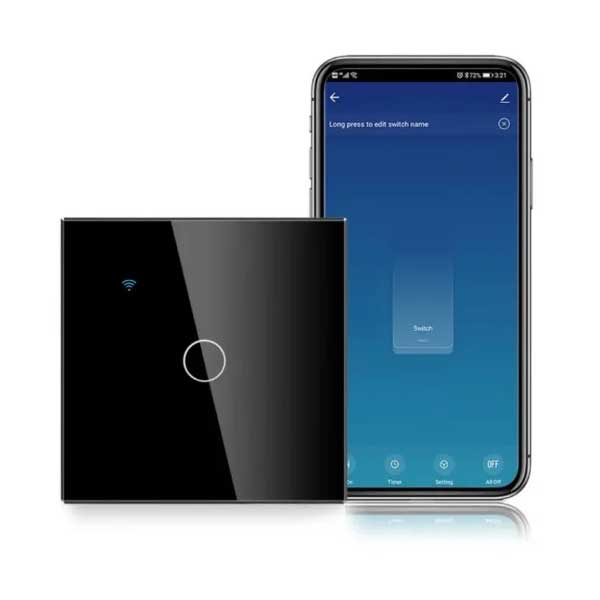 Intrerupator smart touch negru, WiFi, Sticla securizata, Classlights, 10A, Control vocal, Smart Life / Tuya, LED