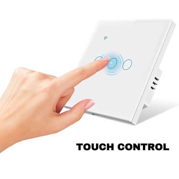 Intrerupator smart triplu touch, Alb, WiFi, Sticla securizata, Classlights, 10A, Control vocal, Smart Life / Tuya, LED