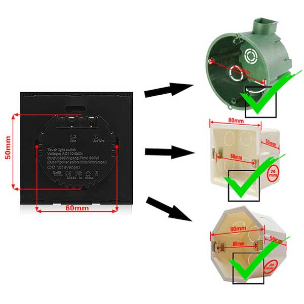 Intrerupator touch Negru Classlights, Sticla securizata, LED