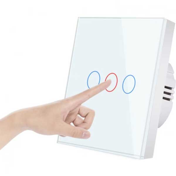 Intrerupator triplu touch Alb Classlights , Sticla Securizata, LED