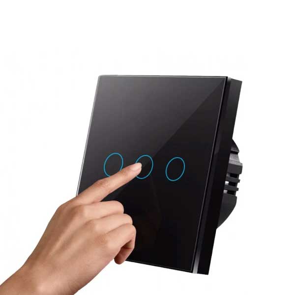 Intrerupator triplu touch Negru Classlights , Sticla Securizata, LED