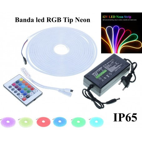 Kit Banda Led RGB Neon, 12V, Flexibil
