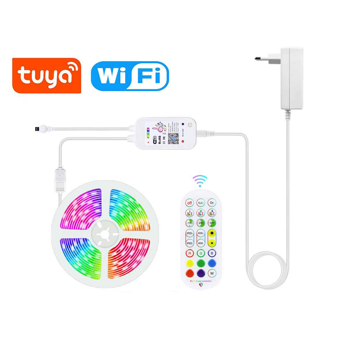 Kit Banda LED RGB 12V - 24V, Smart Tuya Wi-Fi 5m cu Control Vocal si Sincronizare Muzica