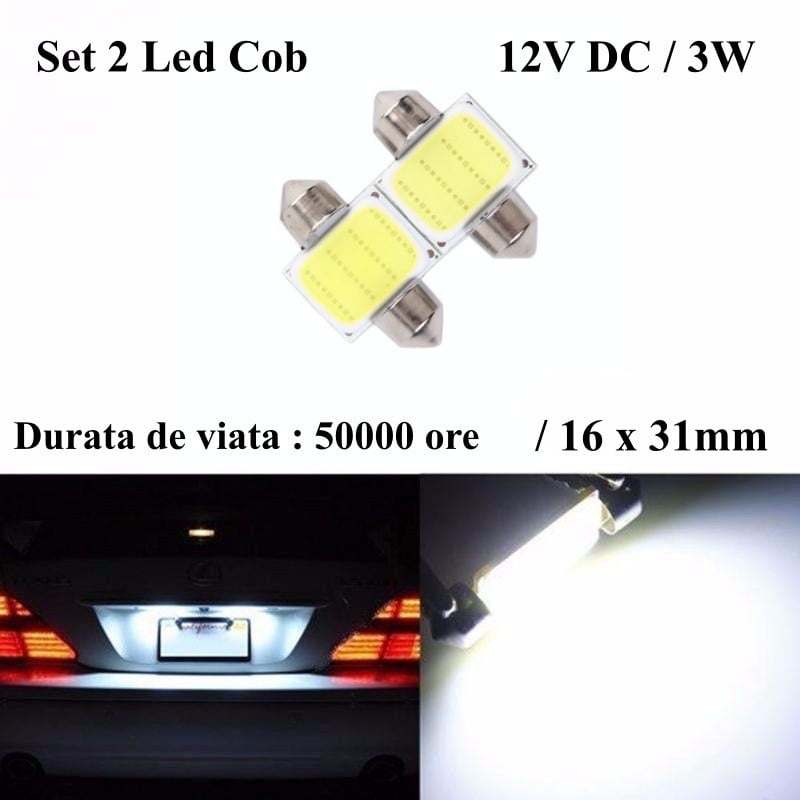 Led Auto Cob 31mm , Lumina Alba , 2Buc/Set