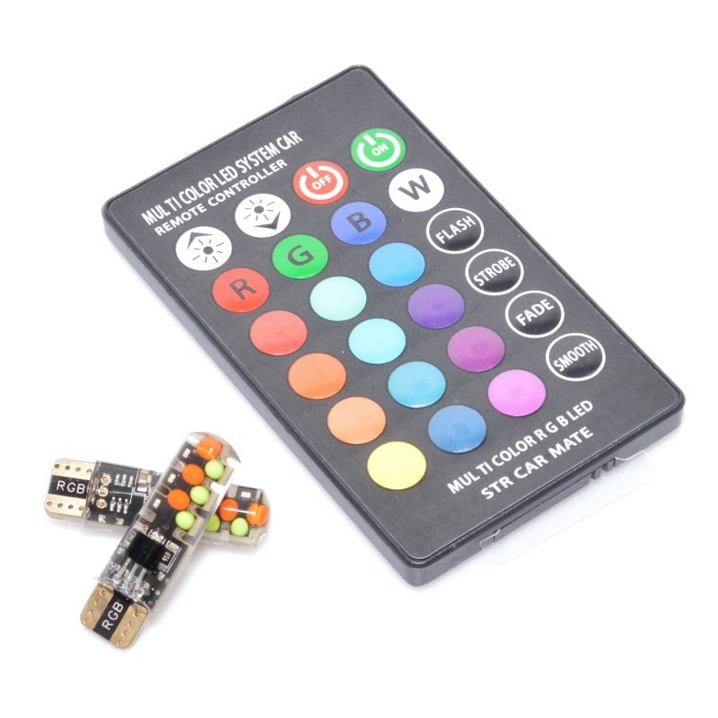 LED Auto RGB, Soclu T10, Pentru Lumini Ambientale, Telecomanda, 12V-W5W