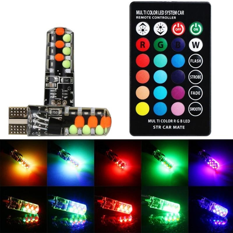 LED Auto RGB, Soclu T10, Pentru Lumini Ambientale, Telecomanda, 12V-W5W