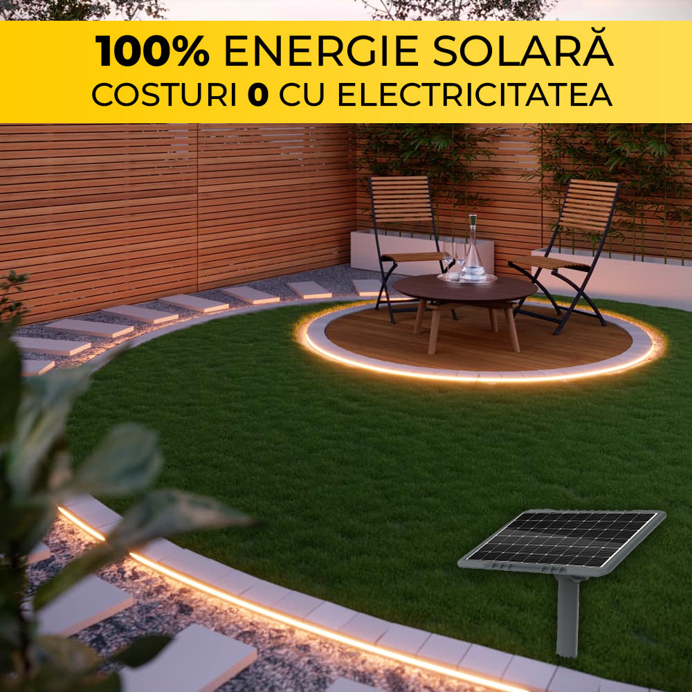 Kit Banda LED Multicolora, RGB, 10 Metri, Panou Solar Monocristalin, 100W, IP65, ClassLights