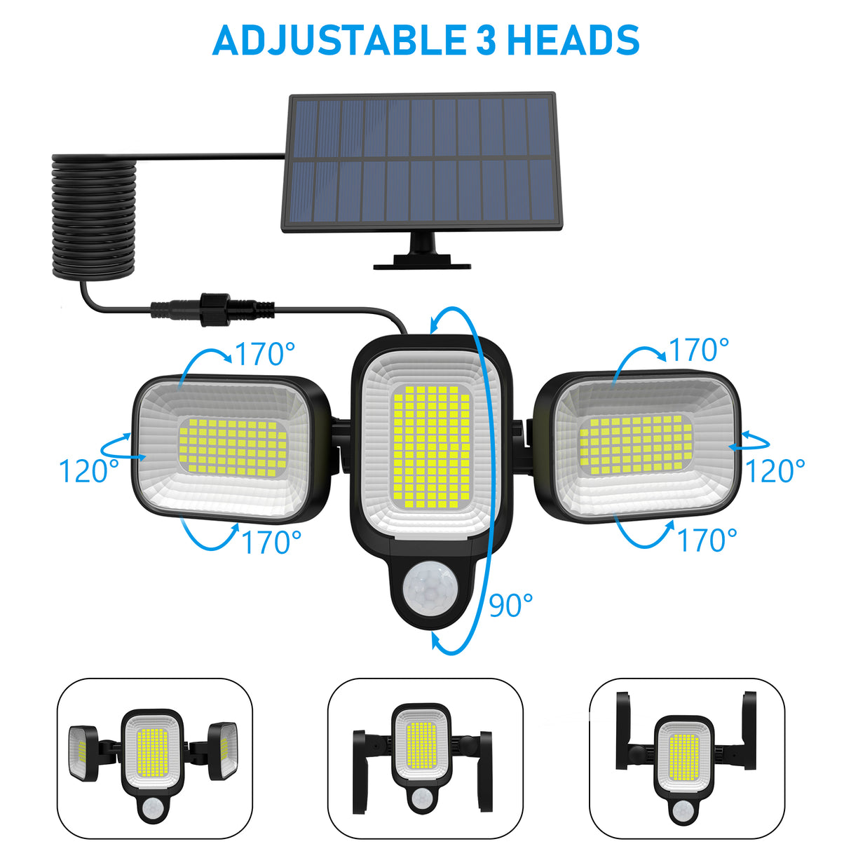 Lampa LED Solara 45W pentru Exterior ClassLights cu Senzor de Miscare si Brate Rotative, 225 Led-uri