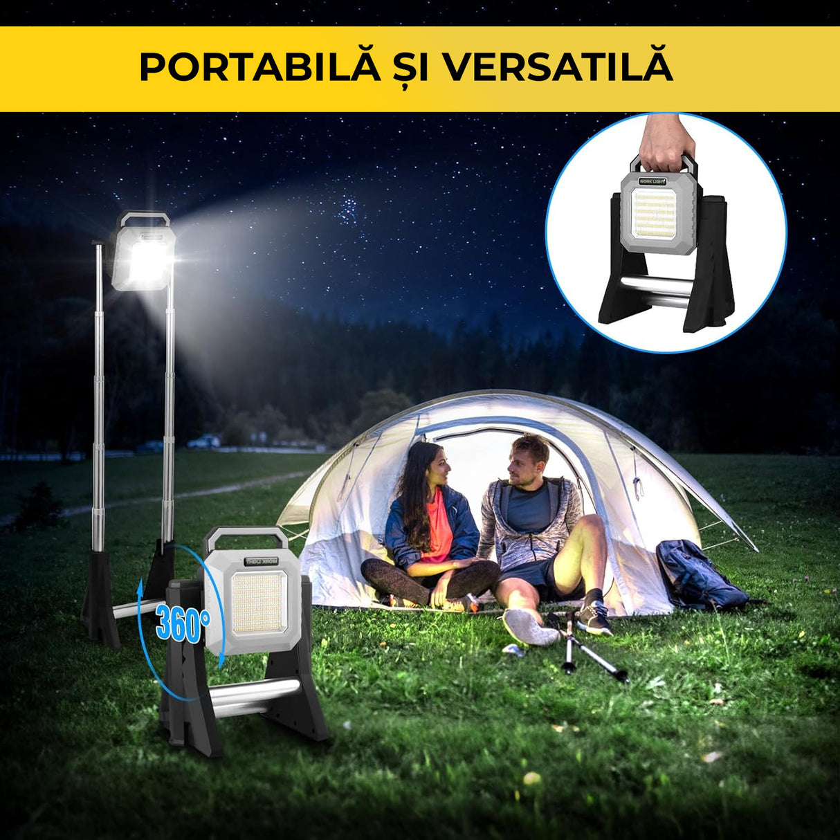 Lampă de Lucru cu Înălțime Reglabilă, Acumulator 10.000mAh, Funcție Baterie Externă, Classlights