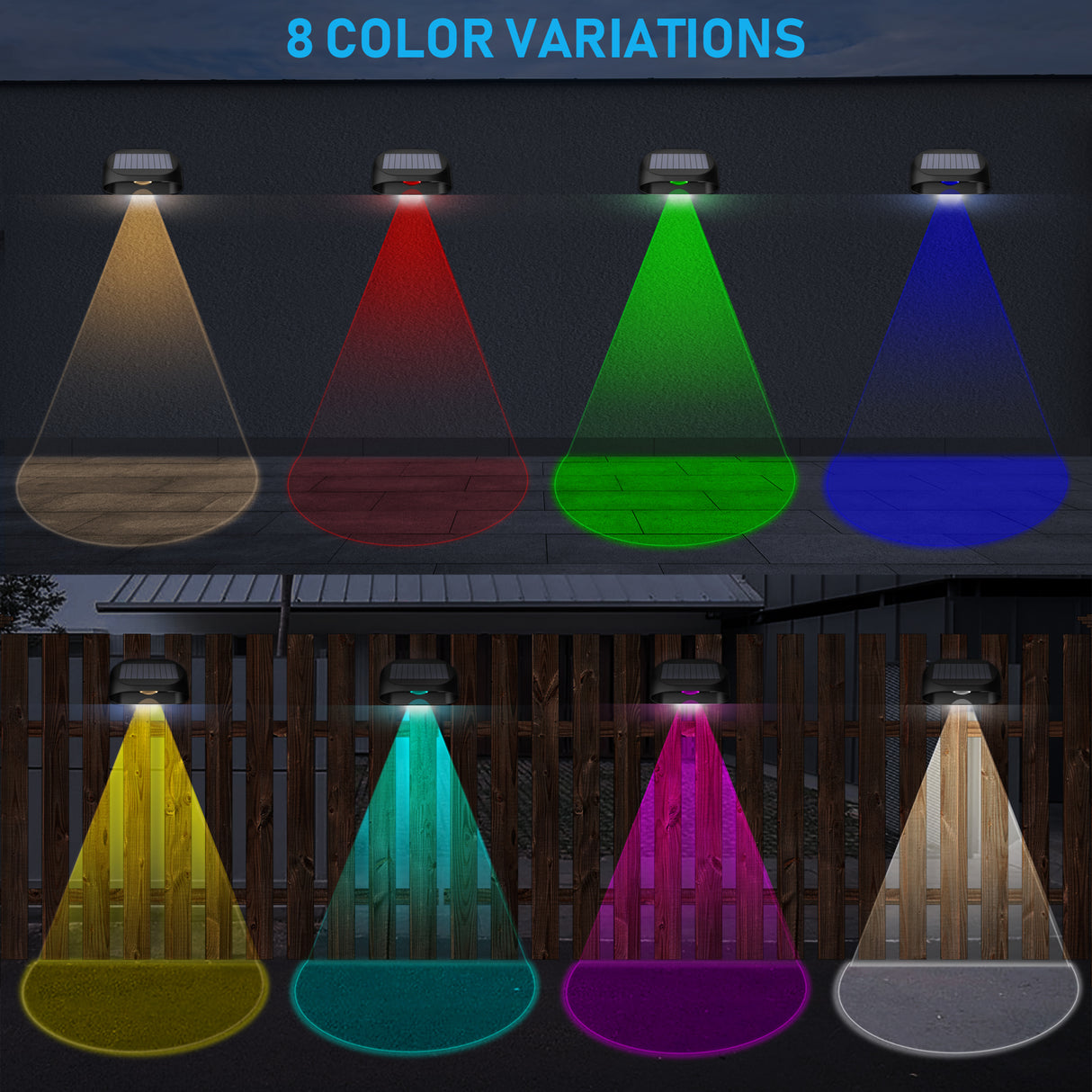 Set 4 x Lampa Solara RGBW pentru Gard si Perete ClassLights - Iluminat Decorativ Exterior