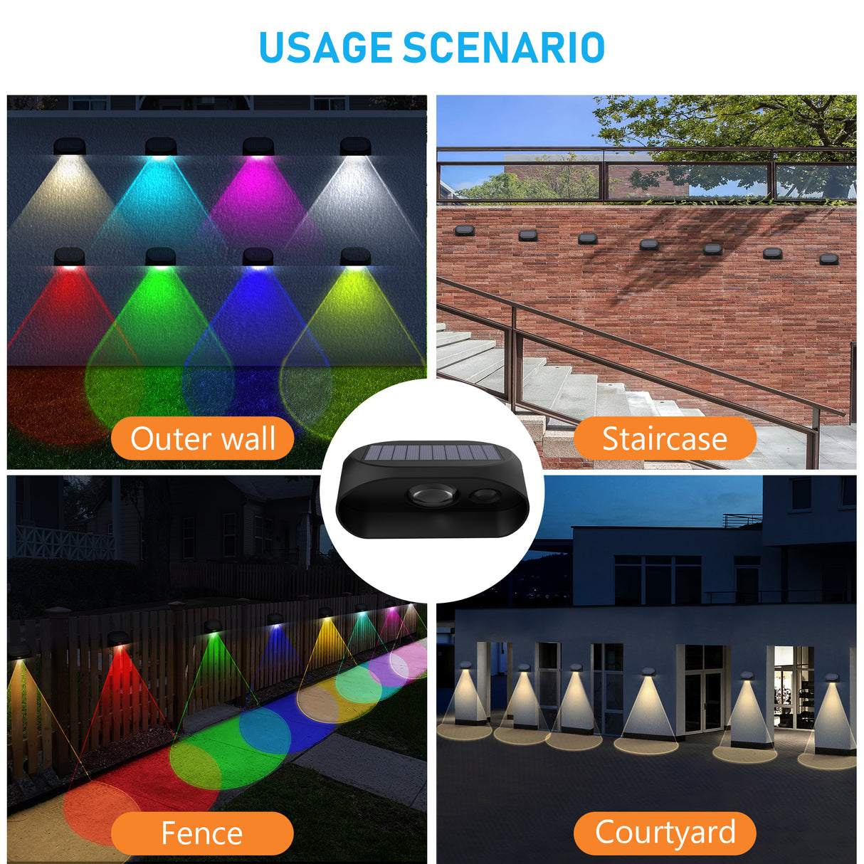 Set 4 x Lampa Solara RGBW pentru Gard si Perete ClassLights - Iluminat Decorativ Exterior