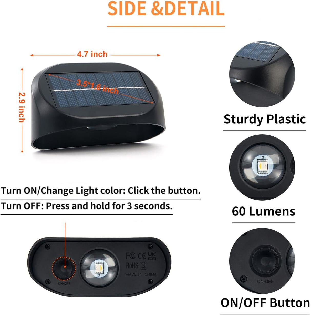 Set 4 x Lampa Solara RGBW pentru Gard si Perete ClassLights - Iluminat Decorativ Exterior