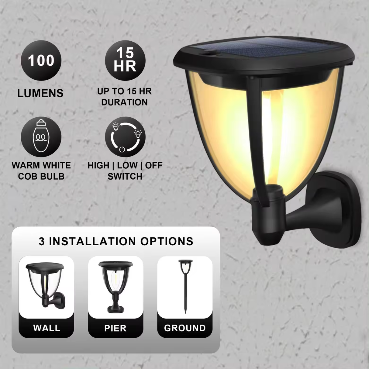 Set 2x Lampa Solara de Perete LED 3 in 1 ClassLights cu 3 Accesorii de Fixare, Ideala pentru Alei, Pereti si Garduri