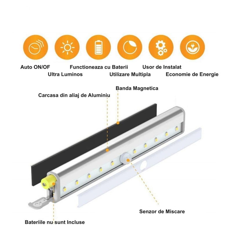 Lampa de Mobila cu 10 Led si Senzor - 4 x AAA