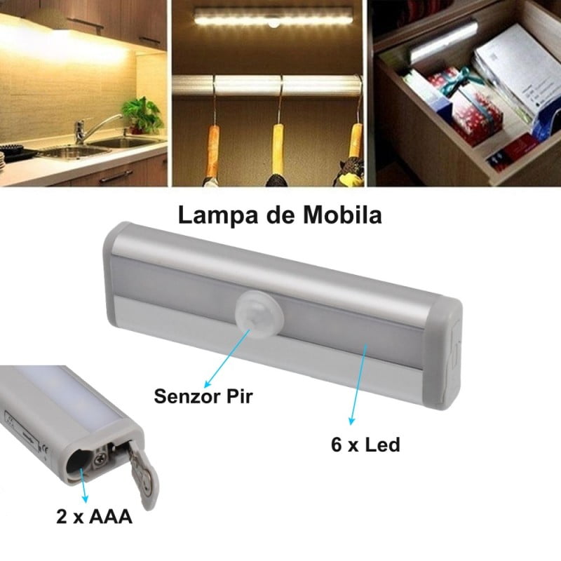 Lampa pentru Mobila cu 6 Leduri si Senzor Lumina