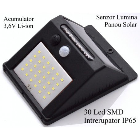 Lampa de Perete 30 Led Incarcare Solara
