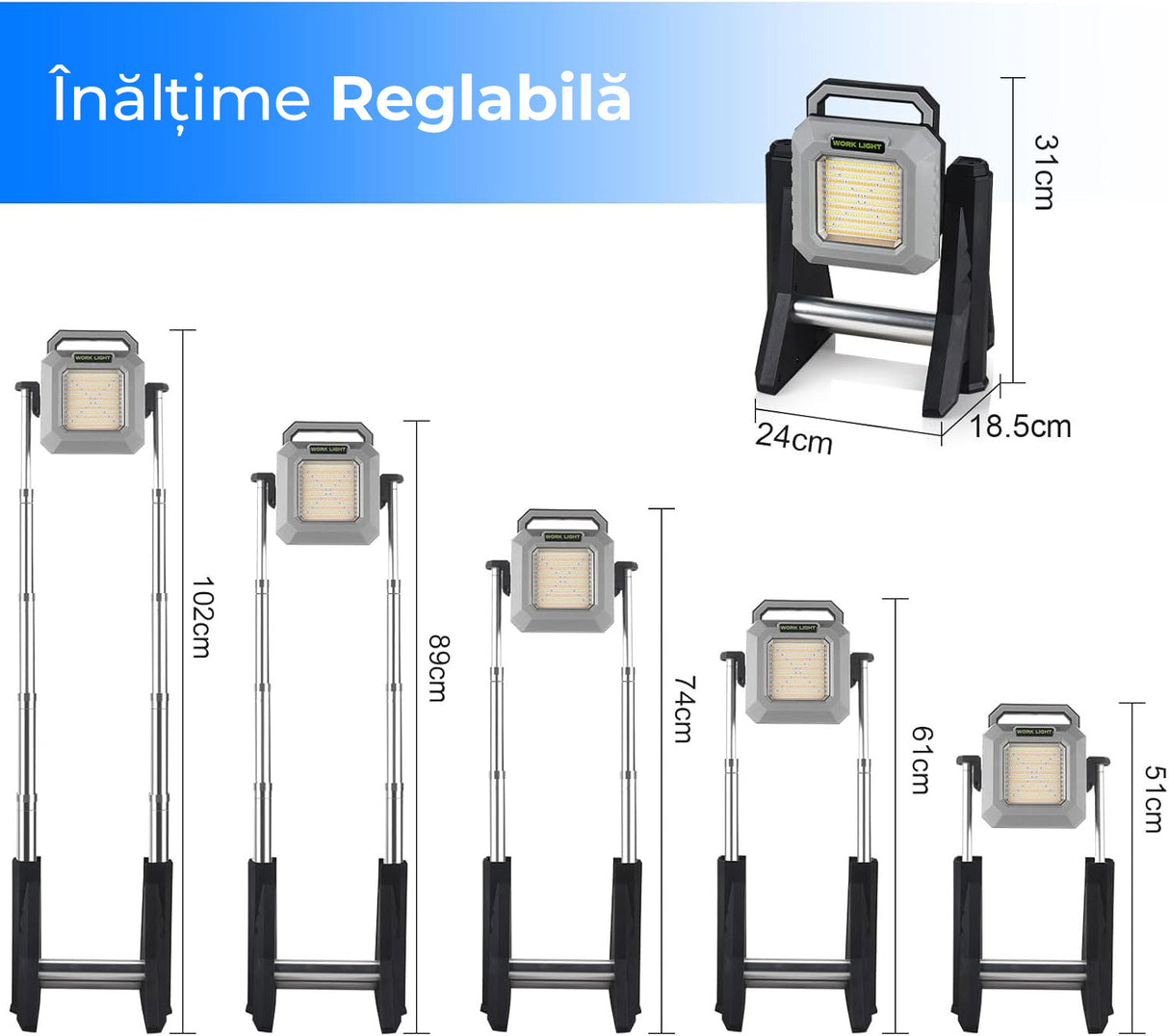 Lampă de Lucru cu Înălțime Reglabilă, Acumulator 10.000mAh, Funcție Baterie Externă, Classlights