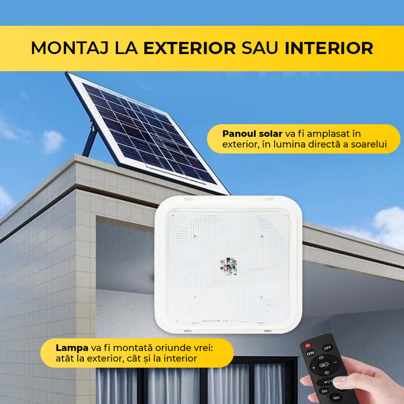 Aplică LED 200W cu Panou Solar, Interior/Exterior, Plafonieră Patrată, Lumină Rece/Caldă, ClassLights