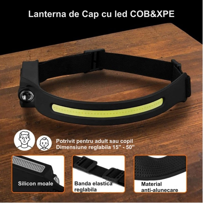 Lanterna de Cap, Led COB & XPE, Senzor, YT200