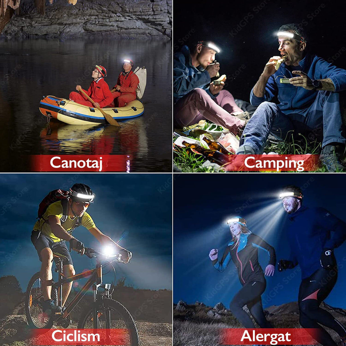 Lanterna de Cap, LED COB Reincarcabila USB, Senzor Miscare si Rezistenta la Apa IPX5