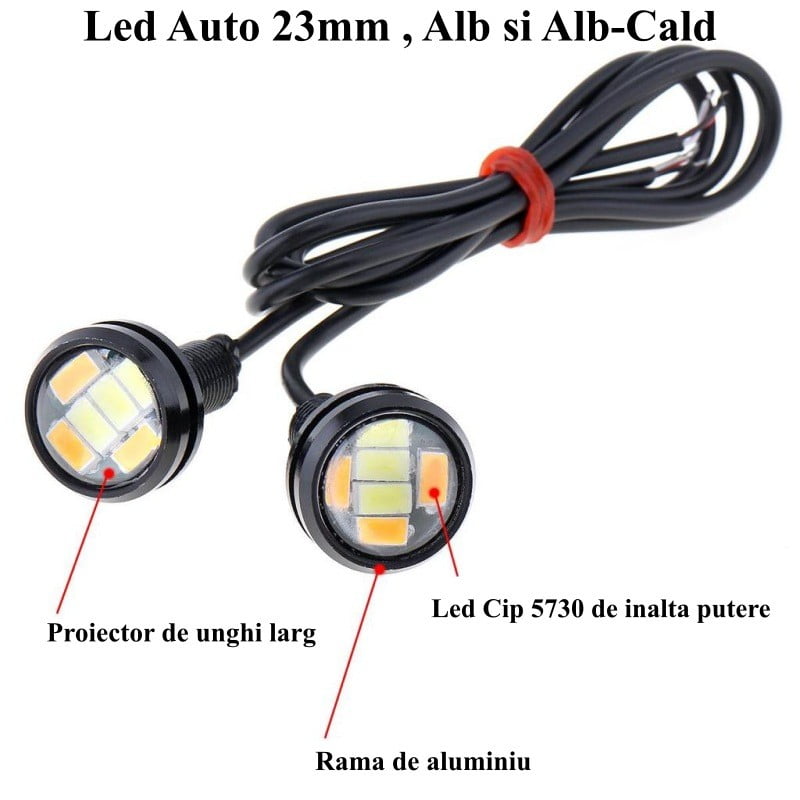 Led Auto Alb + Galben 23mm / 12V , 5730 , 2 Buc/Set