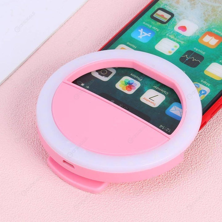 Lampa Selfie Ring Light LED Portabila Roz, 3 Niveluri de Intensitate, Reincarcabila