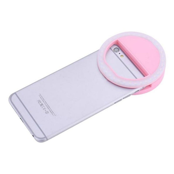 Lampa Selfie Ring Light LED Portabila Roz, 3 Niveluri de Intensitate, Reincarcabila