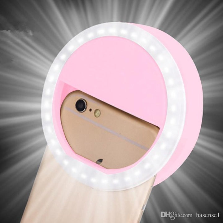 Lampa Selfie Ring Light LED Portabila Roz, 3 Niveluri de Intensitate, Reincarcabila