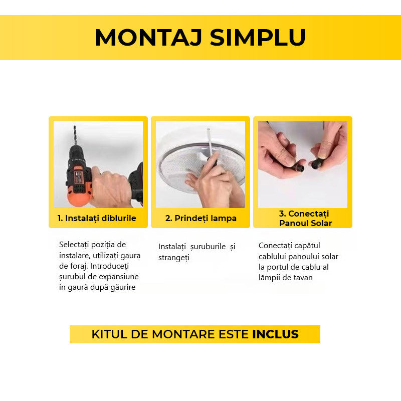 Aplică LED 100W cu Panou Solar, Interior/Exterior, Plafonieră Patrată, Lumină Rece/Caldă, ClassLights