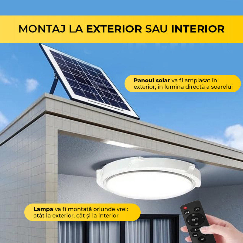 Aplică LED 200W cu Panou Solar, Interior/Exterior, Plafonieră Rotundă, Lumină Rece/Caldă, ClassLights